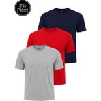 Rich Erkek 3'lü Grimelanj-Kırmızı-Lacivert Paket %100 Pamuk Slim Fit Sporcu Tişört Basic Bisiklet Yaka Kısa Kollu T-Shirt - Gri - Saks - Kırmızı - XL