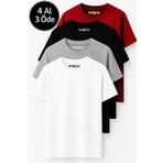 Rich Erkek 4'lü Paket Kırmızı-Siyah-Beyaz-Antrasit %100 Pamuk Oversize Tişört Basic Kısa Kollu T-Shirt