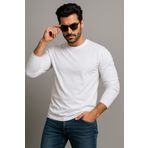 Rich Erkek Bisiklet Yaka Beyaz Body %100 Pamuk Uzun Kollu Tişört Erkek Düz T-shirt