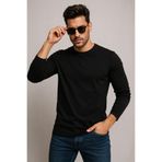 Rich Erkek Bisiklet Yaka Siyah Body %100 Pamuk Uzun Kollu Tişört