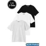 Rich Erkek Siyah-Beyaz-Grimelanj 3'lü Paket Siyah-Beyaz-Gri Melanj Pamuklu Oversize Tişört Bisiklet Yaka Kısa Kollu T-Shirt - 0 Siyah - 2XL