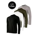 Rich Erkek Siyah-Beyaz-Grimelanj-Haki 4'lü Paket Basic Uzun Kollu Tişört Sporcu Body T-shirt