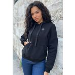 RICH GLAM Crystal Taşlı Içi Polarlı Cepli Kapüşonlu Üç Iplik Şardonlu Pamuk Kadın Tasarım Siyah Sweatshirt