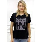 RICH GLAM Yazılı Crystal Taşlı Büyük Beden Bisiklet Yaka Kısa Kollu Pamuk Rahat Şık Siyah Kadın T-shirt Tişört