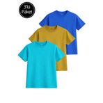 Rich Kadın 3'lü Paket Antrasit-Beyaz-Lila %100 Pamuk Oversize Basic Tişört Bisiklet Yaka Relaxed T-Shirt
