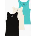 Rich Kadın 3'lü Paket Siyah-Beyaz-Turkuaz Sıfır Kol Kaşkorse Body-Bisiklet Yaka %100 Pamuk Atlet Bluz