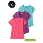 Rich Kadın 3'lü Paket Turkuvaz-Mor-Pembe %100 Organik Pamuk Normal Kesim Tişört V Yaka T-Shirt