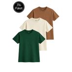 Rich Kadın 3'lü Paket Yeşil-Bej-Kahve %100 Pamuk Oversize Basic Tişört Bisiklet Yaka Relaxed T-Shirt