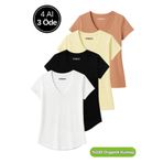 Rich Kadın 4'lü Paket Siyah-Beyaz-Sarı-Kahverengi %100 Organik Pamuk Tişört V Yaka T-Shirt