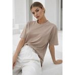 Rich Kadın Bej Premium Modal Kumaş Oversize T-Shirt