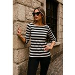 Rich Kadın Çizgili Basic Bluz - Siyah-Beyaz 3/4 Kol - Günlük Rahat Şık Kombin - Yeni Sezon Trend