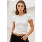 Rich Kadın Ekru Esnek Kumaşlı Vücuda Oturan Slim Fit Kısa Kollu Crop T-Shirt
