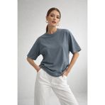 Rich Kadın Füme %100 Pamuk Oversize Basic Tişört – Rahat Kalıp Relaxed Bisiklet Yaka T-Shirt