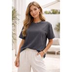 Rich Kadın Füme Yumuşak Dokulu İnterlok Bisiklet Yaka Basic T-Shirt