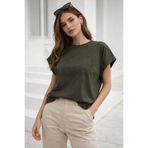 Rich Kadın Haki Pamuklu Duble Kol Detaylı Rahat Kalıp T-Shirt