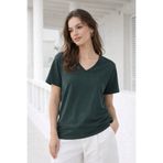 Rich Kadın Haki Yumuşak Dokulu İnterlock V Yaka Basic T-Shirt