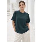 Rich Kadın Haki Yumuşak Dokulu İnterlok Bisiklet Yaka Basic T-Shirt