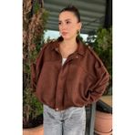 Rich Kadın Kahverengi Oversize Süet Bomber Ceket - L