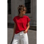 Rich Kadın Kırmızı Pamuklu Duble Kol Detaylı Rahat Kalıp T-Shirt