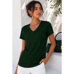 Rich Kadın Koyu Yeşil Yumuşak Dokulu İnterlock V Yaka Basic T-Shirt