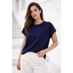 Rich Kadın Lacivert Pamuklu Duble Kol Detaylı Rahat Kalıp T-Shirt
