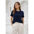 Rich Kadın Lacivert Yumuşak Dokulu İnterlok Bisiklet Yaka Basic T-Shirt