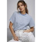 Rich Kadın Mavi Çizgili Yumuşak Dokulu Pamuklu Basic T-Shirt
