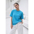 Rich Kadın Mavi Premium Modal Kumaş Oversize T-Shirt