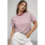Rich Kadın Pembe Çizgili Yumuşak Dokulu Pamuklu Basic T-Shirt
