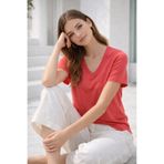 Rich Kadın Pembe Yumuşak Dokulu İnterlock V Yaka Basic T-Shirt