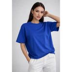 Rich Kadın Saks Mavi %100 Pamuk Oversize Basic Tişört – Rahat Kalıp Relaxed Bisiklet Yaka T-Shirt