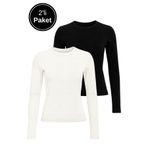 Rich Kadın Siyah-Beyaz 2'li Paket Bisiklet Yaka Esnek Kumaşlı Vücuda Oturan Uzun Kollu Crop Body
