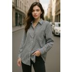 Rich Kadın Siyah Beyaz Kareli Oversize Gömlek Relaxed Over Fit Ekoseli Gömlek