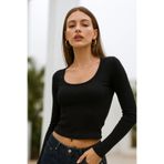 Rich Kadın Siyah Soft Touch Fitilli Uzun Kollu Bluz
