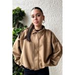 Rich Kadın Sütlü Kahve Oversize Süet Bomber Ceket