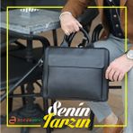 Rich Smith ® Gerçek Deri Bilgisayar Askılı Evrak Çantası Siyah Renk - Parlak Siyah