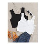 Richarlison Kadın Siyah Beyaz 2'Li Paket Fitilli Askılı Crop Top Bluz
