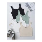 Richarlison Kadın Siyah Beyaz Bej Yeşil 4'Lü Paket Fitilli Askılı Crop Top Bluz