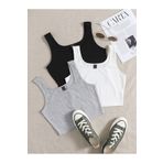 Richarlison Kadın Siyah Beyaz Gri 3'Lü Paket Fitilli Askılı Crop Top Bluz