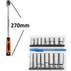 Rico 1/4 Uzun Cırcır Lokma Kolu 270MM 1/4 Uzun Kısa Lokma Takımı 17 Parça