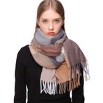 RIIQIICHY Eşarp Chritmas Kadınlar için Hediyeler Bayanlar Eşarplar Kış Sıcak Tartan Battaniye Eşarplar Pashmina Şal Sarar, Kahverengi ve Gri, L