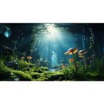 Riivvdise Akvaryum Arka Planı Sualtı Dünyası Teraryum Fonu Orman Tarzı Mantarlar Yemyeşil Yosun Balık Tankı Arka Plan Akışı Kaya Sürüngen Habitat Fonu Tank Duvar Kağıdı Poster Vinil 152 x 60 cm