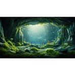 Riivvdise Akvaryum Fonu Sualtı Dünyası Büyük Kaya Teraryum Arka Plan Yemyeşil Yosun Balık Tankı Arka Plan Mağara Manzara Sürüngen Habitat Arka Plan Tank Duvar Kağıdı Poster Vinil 48x18 inç
