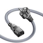 RIKSOIN Güç kablosu 3 kutuplu, soğuk cihaz kablosu, 3 m naylon örgü, evrensel güç kablosu (CEE 7/7 IEC60320 C13), monitörler, PC, yazıcı, PS3/PS4 PRO, tarayıcı, TV, ekran için düz VDE ile soğuk cihaz fişi