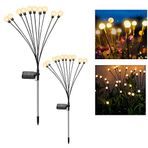 Riokko Firefly Solar Pathway Lights, 2 adet dış mekan aydınlatması, ateş böceği ışığı, LED, su geçirmez, sallanan bahçe lambası, yıldızlı gökyüzü, avlu, veranda, güneş enerjili bahçe dekorasyon lambaları