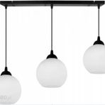 RİOLİGHT MODERN,RETRO3,VİNTAGE OPAL CAMLI 3XE27 SIRALI SİYAH METAL GÖVDE MASA ÜSTÜ SARKIT AVİZE
