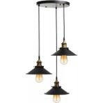 Riolight Retro Üçlü Metal Sarkıt Avize Taban ÇAPI:30CM Şapka ÇAPI:22CM - Siyah