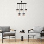 Riolight Retro,rustik,vintage 5 x E27 Duylu Metal Gövde Camlı Sıralı Sarkıt Avize UZUNLUK:60 cm - Siyah - Bal Rengi
