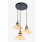 RİOLİGHT RETRO,RUSTİK,VİNTAGE BAL CAMLI SİYAH METAL GÖVDE 3XE27 DUYLU SARKIT AVİZE ÇAP:30CM