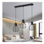 RİOLİGHT RETRO,RUSTİK,VİNTAGE MASA ÜSTÜ SİYAH 3XE27 DUYLU KAFES METAL SARKIT AVİZE UZUNLUK:60CM